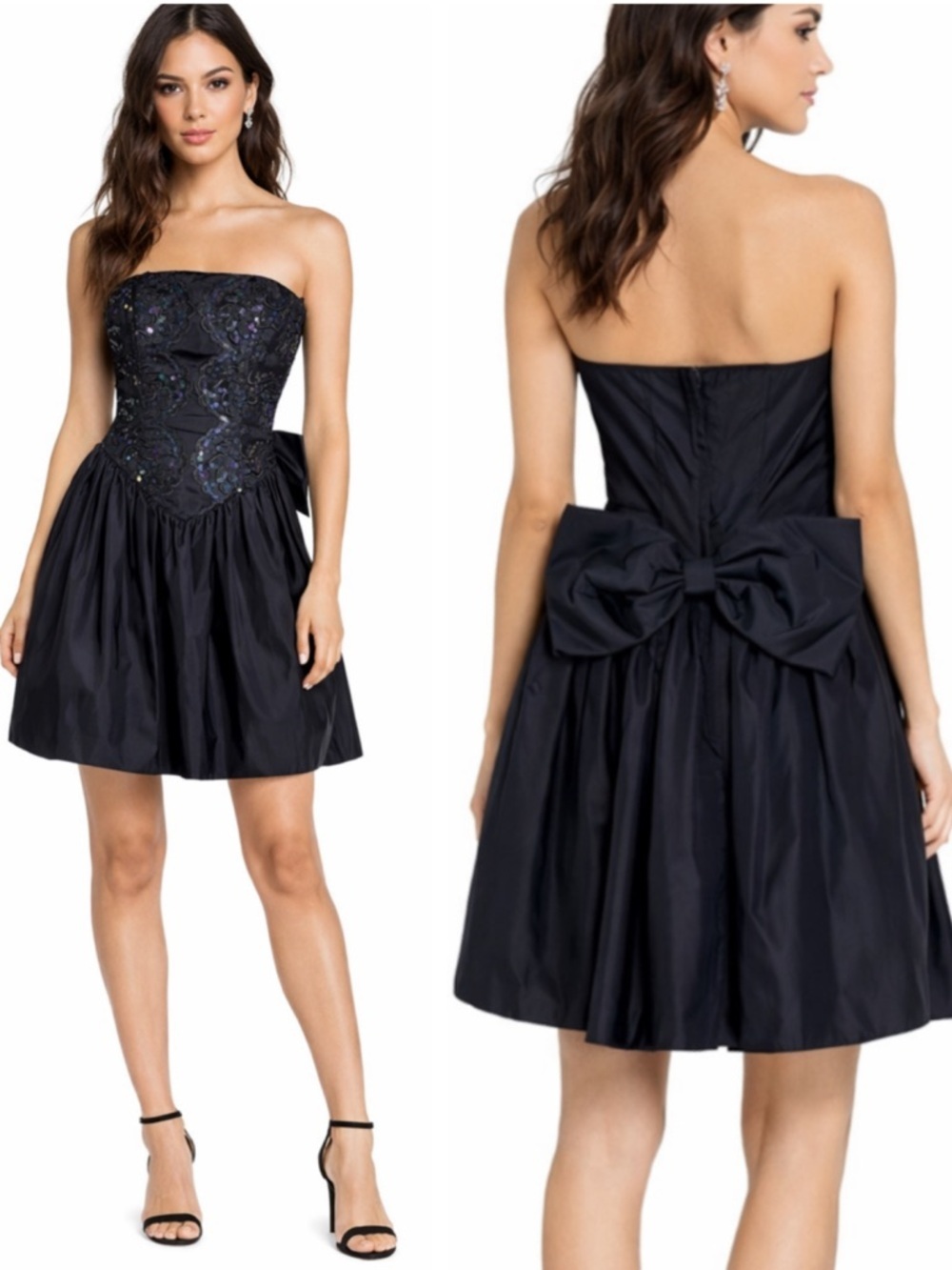 Vintage 80’s Gunne Sax Jessica McClintock Strapless Sequin Satin Mini Dress 3/4